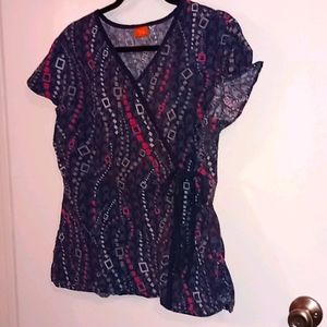 Navy patterned scrub top